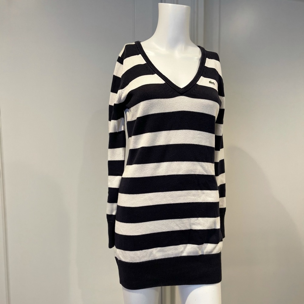 Lacoste Striped V Neck Cotton Sweater EU 38 US 6